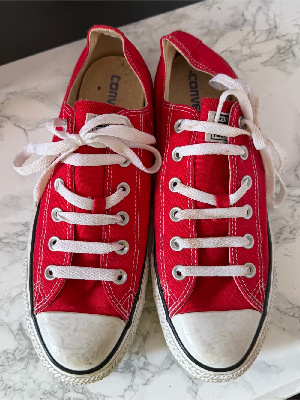 Converse Red Canvas Low Top Sneakers with White Laces